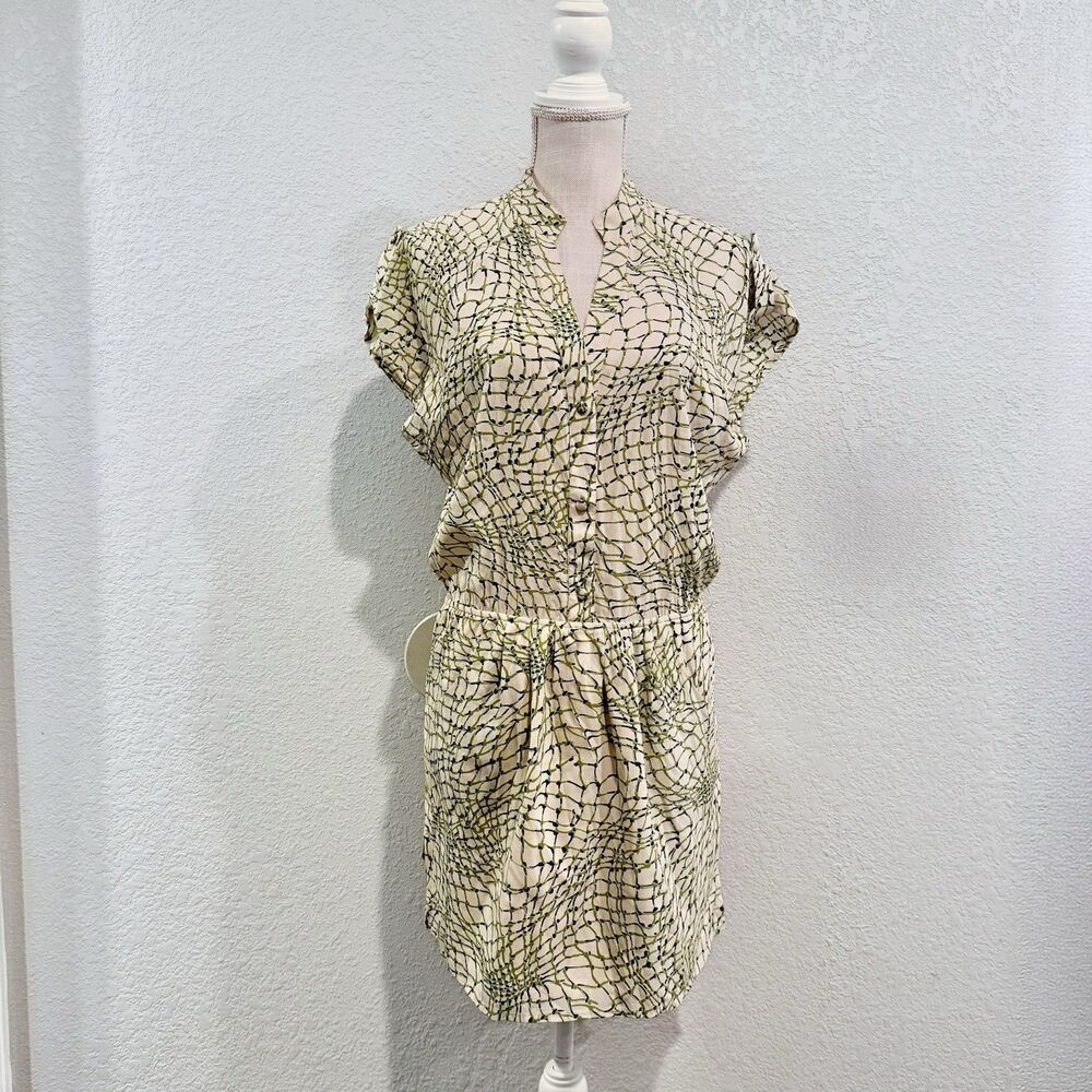Alice + Olivia Mini Dress Women Small Silk Short Sleeve Flowy Green V-Neck Chic